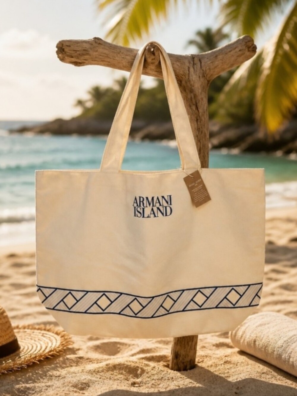Giorgio Armani Cream Tote with Navy Trim